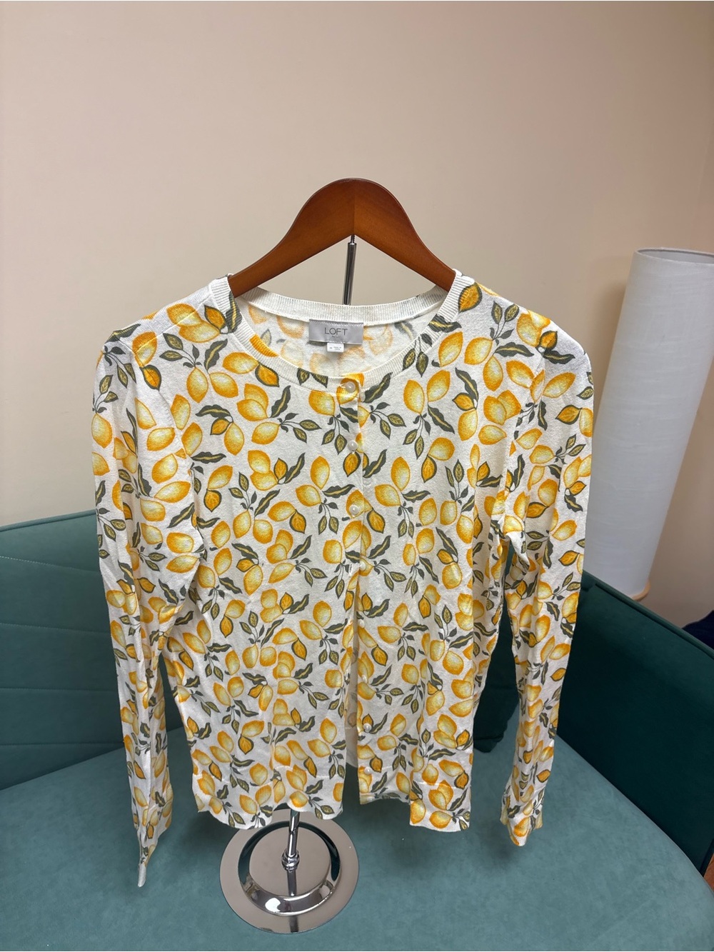 LOFT Outlet Lemon-Print Cardigan - Yellow, Green, White